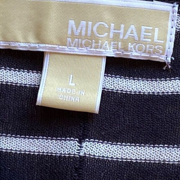 0133 Michael Kors Black White Striped Sweater Top Size L NWOT - Picture 6 of 10
